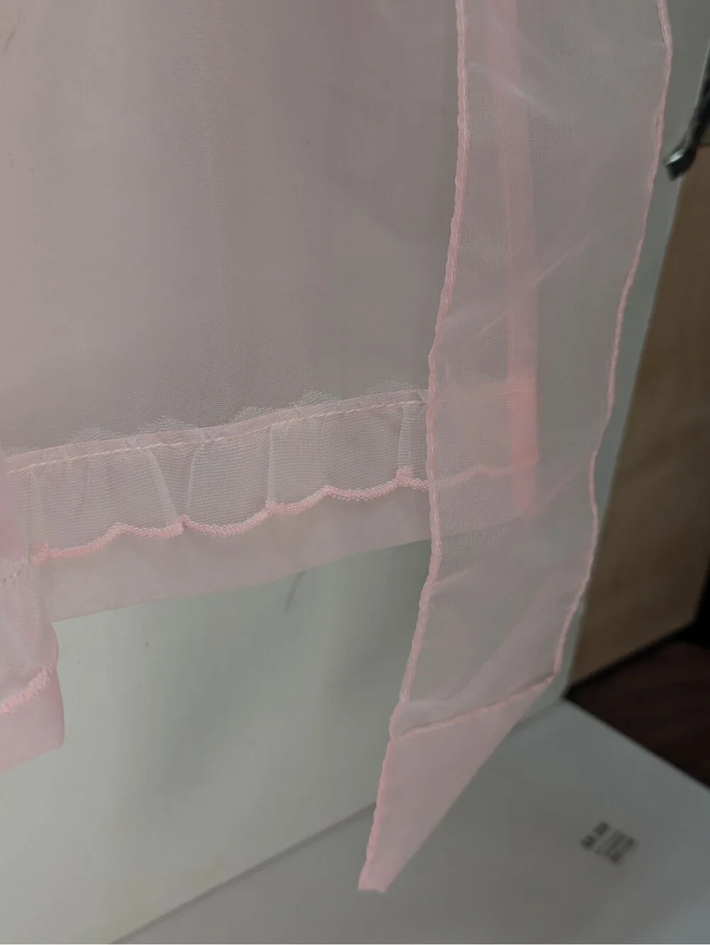 NWT Pink Sheer Half Apron Floral Lace Trim Hostess Cottagecore Beco Original VTG